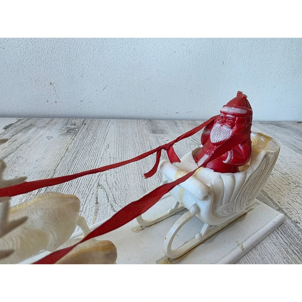 Antique plastic reindeer sleigh Santa vintage Xmas decor Rudolph